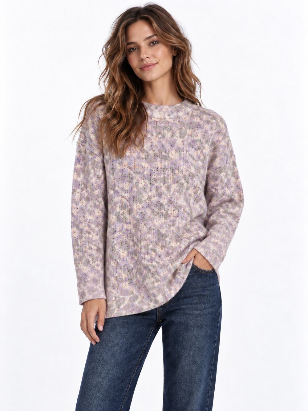 NWT Zara Lilac Floral Jacquard Women's Oversized Wool Blend Sweater M